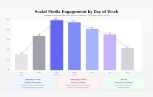 Social media engagement rates by day of week showing Tuesday and Wednesday as best days