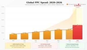 Global PPC spend reaching $306 billion in 2026 — growth trend chart